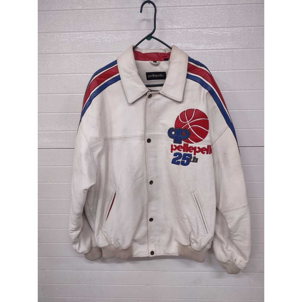 Rare Pelle Pelle 25th Anniversary Series Leather Jacket Basketball White Mens 50